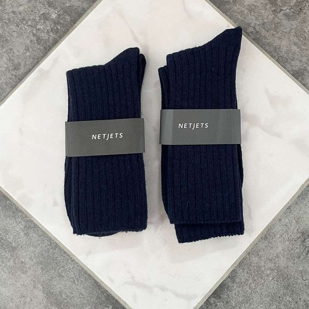 Netjets 100% Wool Navy Blue Ribbed Tall Socks One Size Men’s Womens - Picture 4 of 4